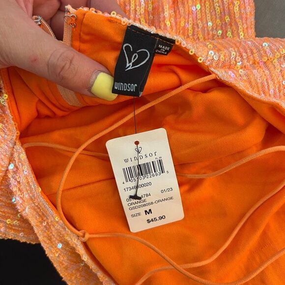 Windsor NWT Dazzle Down Sequin Lace-Up Mini Dress in peach size medium - Picture 11 of 14